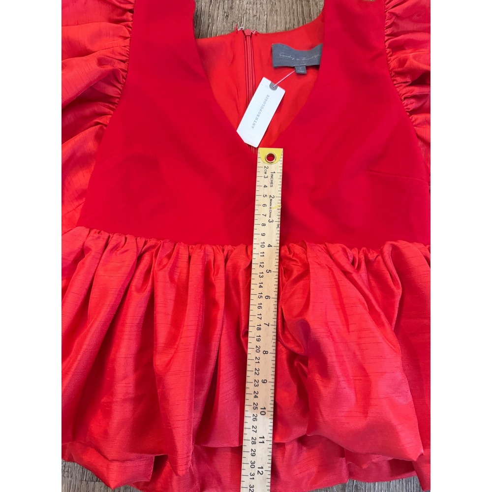 Sunday in Brooklyn Red Puff Sleeve Peplum Top‎ V-Neck NWT Size S 4112 - Picture 8 of 11